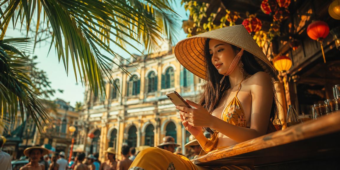 Xúc xắc tài xỉu trên nền phố TP.HCM với nón lá, không khí giải trí dân gian Việt Nam