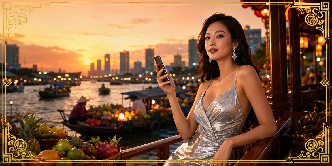 Người dùng truy cập pocket3 trên điện thoại tại lễ hội đồng bằng Mekong